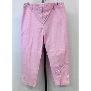 Talbots Perfect Crop Pants Women's Size 14 Plaid Pink White